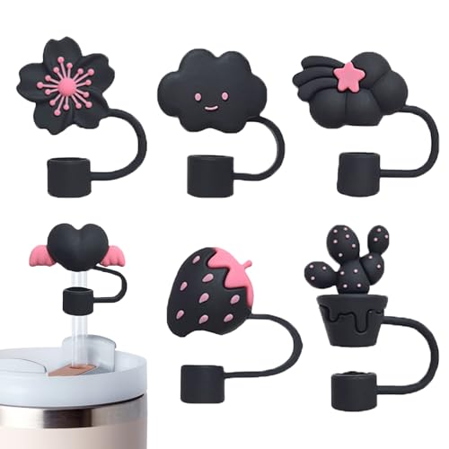 6Pcs Black Silicone Straw Covers for Stanley Cup Accessories