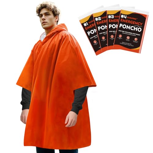 4 Pack Emergency Ponchos with Thickened Mylar Blanket Lining,