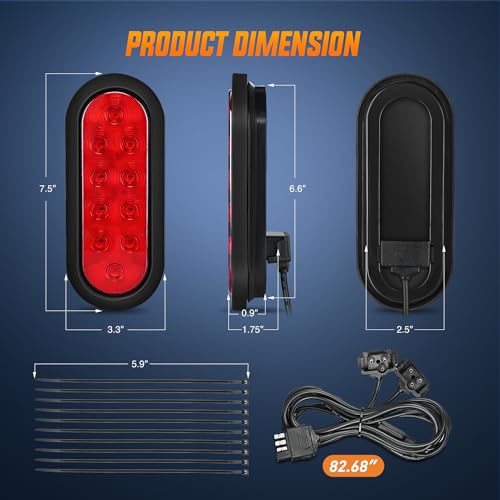 Nilight Hitch Cargo Carrier Oval Tail Light Kit 2PCS Red with Mounting Brackets - Trailer Lights w/Wire & Brackets
