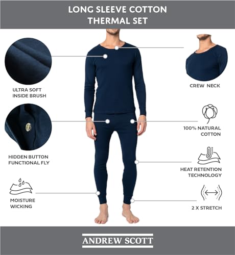 Andrew Scott Men's Thermal Base Layer Set - 3 Pack, Large, Black/Grey/Navy
