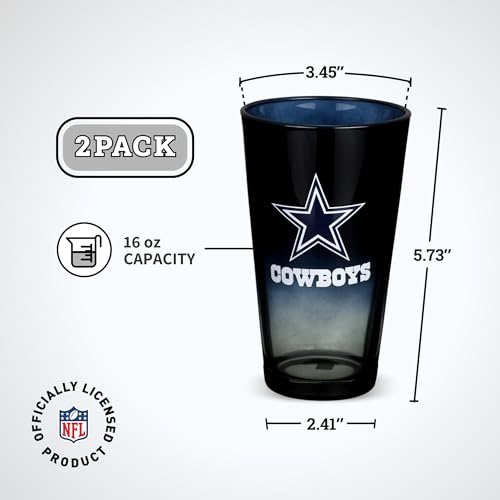 Dallas Cowboys Official Licensed Ombre Pint Glasses 2-Pack - 16oz Collectible Barware