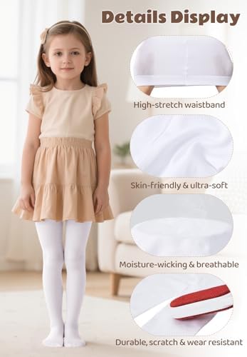 Girls Ballet Dance Tights 90D Opaque Soft Velvet - White, 6-8 Years