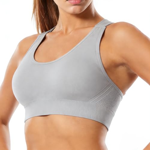 Adjustable Sports Bras for Women High Support Padded Racerback Medium Black/White/Silver Grey