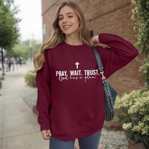 Christian Faith Hoodie for Women - God Cross Graphic Shirt - Wine Red, XX-Large