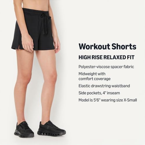 Amazon Essentials Women's Active High Waist 4" Relaxed Fit Workout Shorts - Large Black