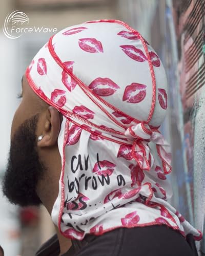 Silky Designer Durag with Kiss Pattern - 1pc