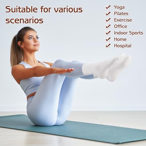 Non-Slip Pilates Grip Socks for Women - 6 Pair Crew Sock Set