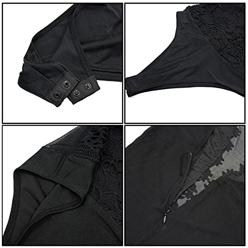 RARITYUS Black Lace Bodysuit Jumpsuit See-Through Mesh Top & Backless Variant Large