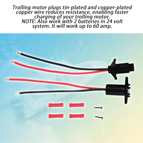 12-24V Trolling Motor Plug Socket Set, 8 Gauge Wire, 2-Wire 60A Marine Connector