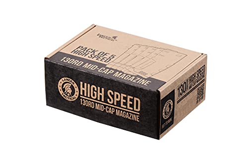 High Speed Mid-Cap Airsoft Magazine - 130 Round, Pack of 5 - Black
