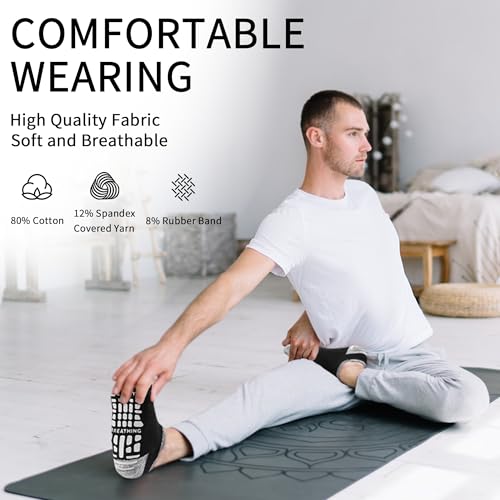 Non-Slip Yoga Grip Socks for Men - 3 Pairs, White
