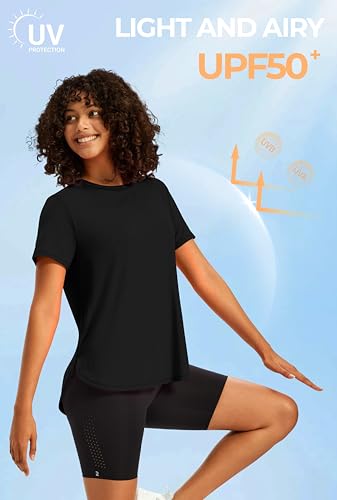 Workout Tops for Women - Short Sleeve Activewear A-Black, Large