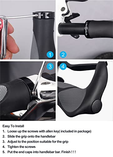 Ergonomic Bike Grips - Widen Rubber Grips with Aluminum Lock - Big Horn Shape (Black & Grey)