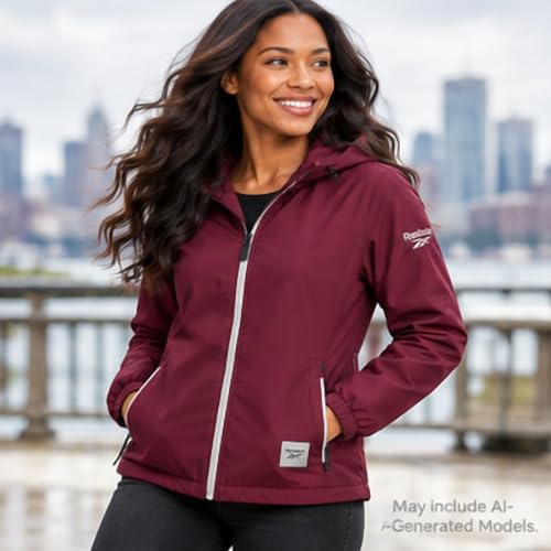 Reebok Women's Maroon Lightweight Rain Jacket - Large Full-Zip Hooded Coat with Pockets