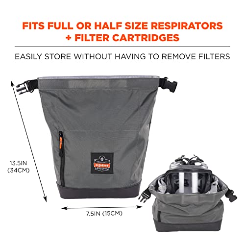 Ergodyne Arsenal 5186 Respirator Mask Storage Bag, Fits Half and Full Face Respirators, Adjustable Roll Top Closure,Gray