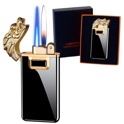 Magic Dragon Dual Flame Torch Lighter - Refillable Windproof Design, Black Ice