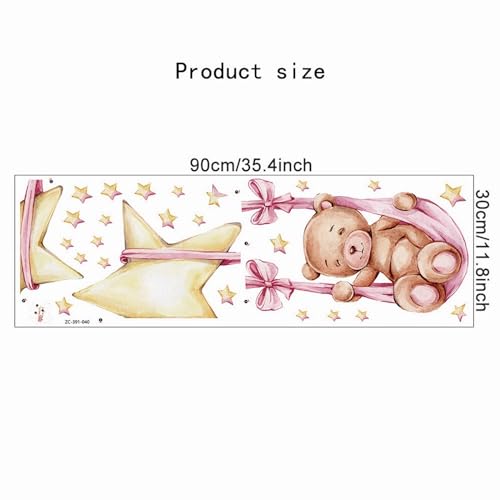 Cute Sleeping Baby Bear and Stars Wall Stickers, sacinora Cartoon Animals DIY Wall Decals Removable Vinyl Peel and Stick for Kids Baby Boy Girl Nursery Bedroom Playroom Toddler Room Art Decorations