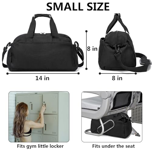 Ineetatu 14-Inch Small Gym Bag for Men & Women - Black Mini Duffel Travel Bag