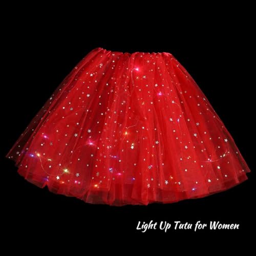 DRESBE Red One Size LED Glow Tutu Skirt for Women - Light Up Party Neon