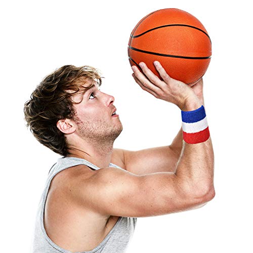 Bememo 15-Piece Sports Sweatband Set for Men Women - Headbands & Wristbands, Red White Blue