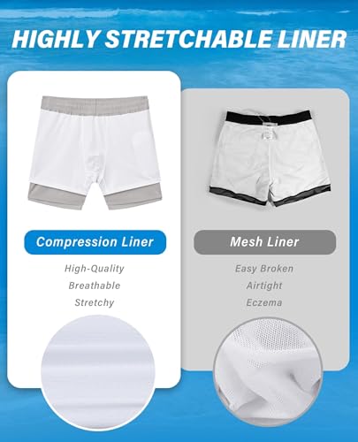 Gleeease 5 Inch Men's Swim Trunks with Compression Liner - Light Grey, Medium