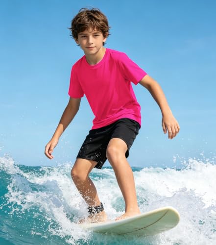 Neon Pink Kids Rash Guard UPF 50+ Dry Fit Shirt - 12 Years