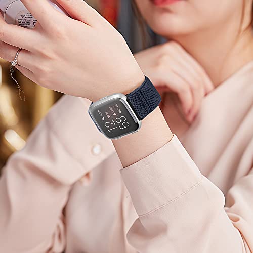 Elastic Bands for Fitbit Versa 2 - Adjustable Nylon Braided - Black, Gray & Indigo