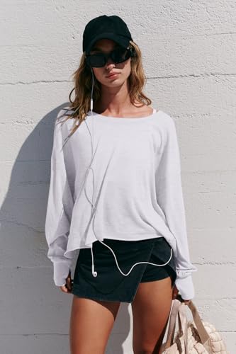 LASLULU Women's White Small Open Back Long Sleeve Athletic Crop Top for Workout