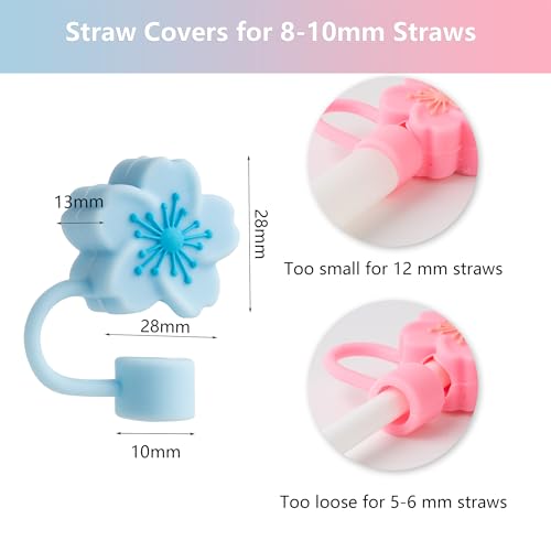 6PCS Flower Silicone Straw Covers for 10mm Straws - Reusable Dustproof Toppers