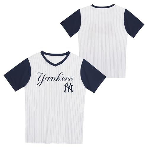 Youth MLB Pinstripe Baseball Jersey - V-Neck Team Logo Top