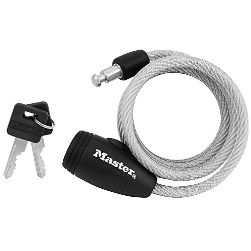 Master Lock 8109D Compact Bike Lock Cable - 5 Ft. x 5/16-inch Self Coiling Steel, Gray