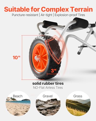 VEVOR Foldable Kayak Cart 250 lbs Capacity with 10-Inch Solid Rubber Tires, 27.6 x 15.7 in
