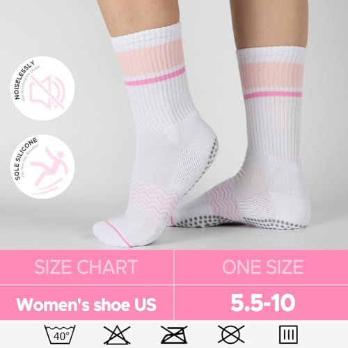 Non-Slip Pilates Socks with Grips for Women - Bamboo Crew Socks