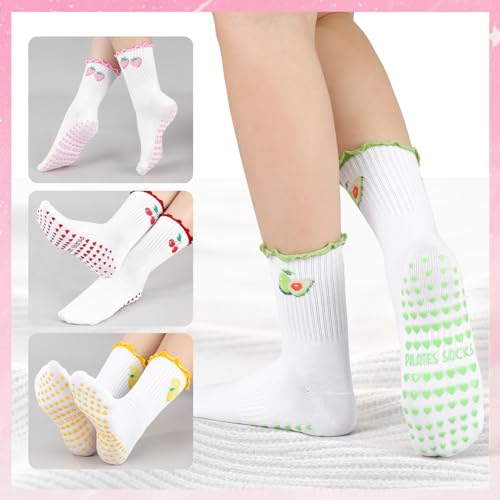 Non-Slip Pilates Yoga Socks for Women - Green, Yellow, Pink, Red, Ruffles