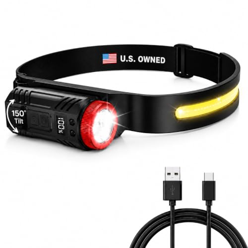 Rechargeable Headlamp 350LM Wide Beam LED Head Light with 270° COB