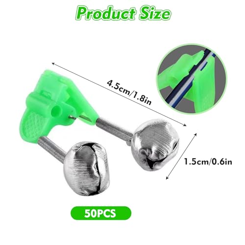 Dual Alert Fishing Bells Clip On Night Ice Rod Bell Set - 50 pcs
