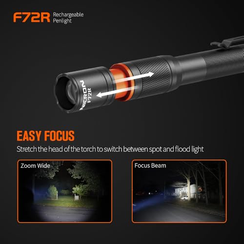 NICRON F72R Pen Light, Pocket Flashlight with Clip,5 Modes 450 lumens mini Rechargeable Flashlight Including Batteries, Focusing penlight ipx4 Waterproof for Work