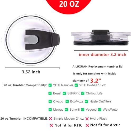 20 oz Spill-Proof Tumbler Lids - 2 Replacement Black Lids