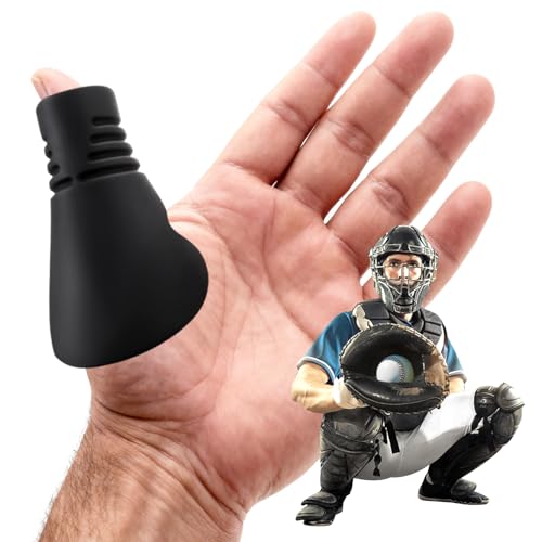 Baseball Catcher Thumb Guard - Grooved Silicone Protector - Black Large