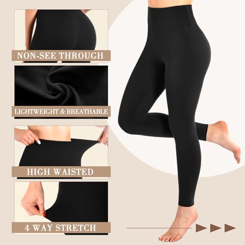 High Waisted Leggings for Women - Full Length, Large-X-Large, Coffee Brown