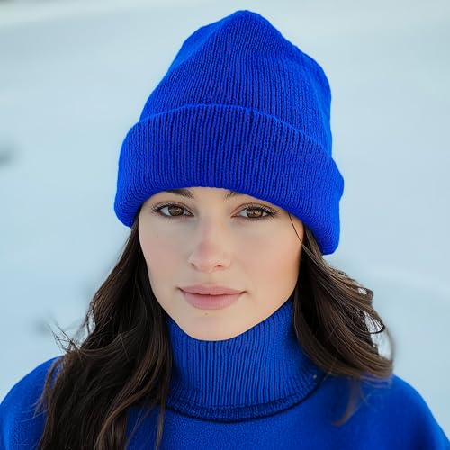 Knit Cuffed Beanie Hat for Women & Men - Dark Blue
