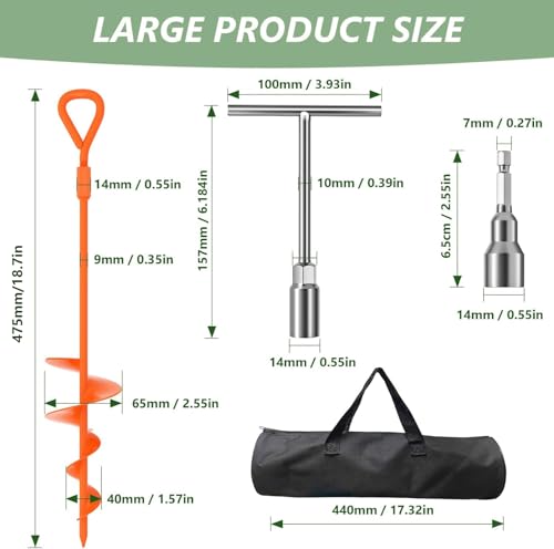 18'' Heavy Duty Ground Anchor Screws - 4 Pack with T-Handle Hex Wrench - Orange