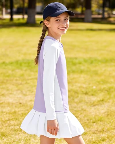 Rash Guard for Girls - UPF 50+ UV Protection Swim Shirt, Zip Up, Long Sleeve - Purple/White, 13-14 Years