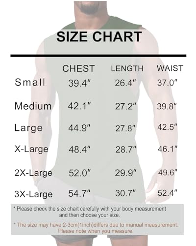 Men's Sleeveless Gym Tank Top - Muscle Cut Off Shirt - Large Dark Green