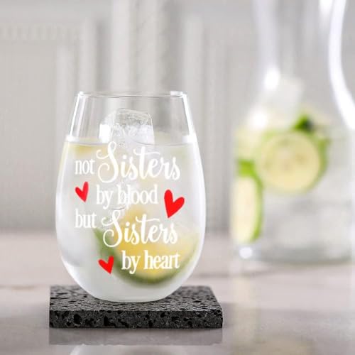 BigNoseDeer Sisters by Heart Stemless Wine Glass - Birthday & Friendship Gift for Women