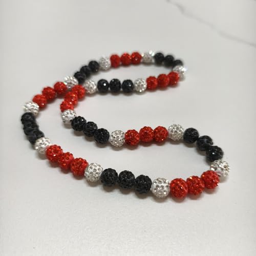 Baseball Necklace for Men & Women - Rhinestone Discoball, 18 inch, Orange/White/Black