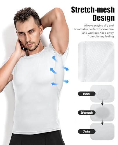 Men's Compression Shirts 2 Pack - Short Sleeve, Cool Dry - Medium White & Mottled Gray