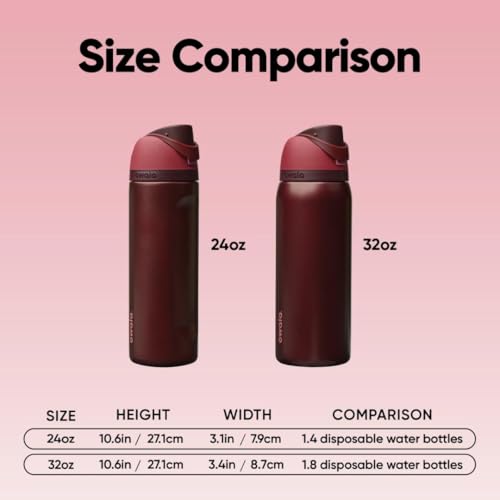 Owala FreeSip Stainless Steel Water Bottle 24 oz Black Cherry - Insulated & Leakproof