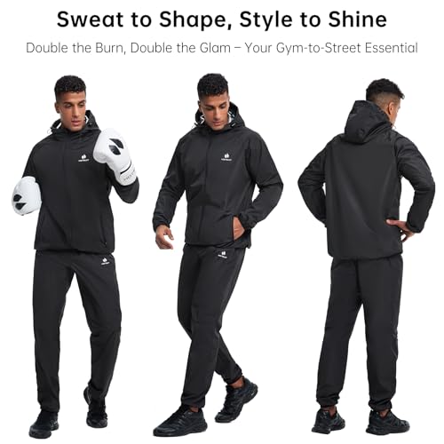 Sauna Suit for Men - Weight Loss Sweat Jacket & Pants - Black - X-Large