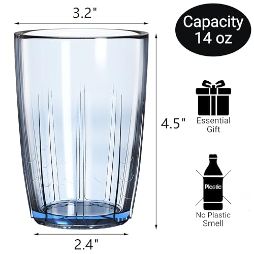 ZEAYEA 6-Pack 14 oz Acrylic Drinking Cups, Unbreakable Stackable Tumbler Set BPA-Free